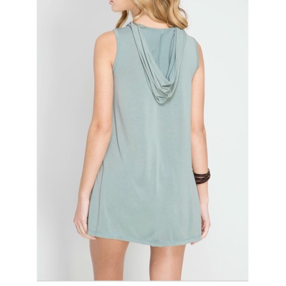 MODAL CUPRO HI-LOW HOODED TOP W/CONTRAST LACE-UP - Picture 3 of 5